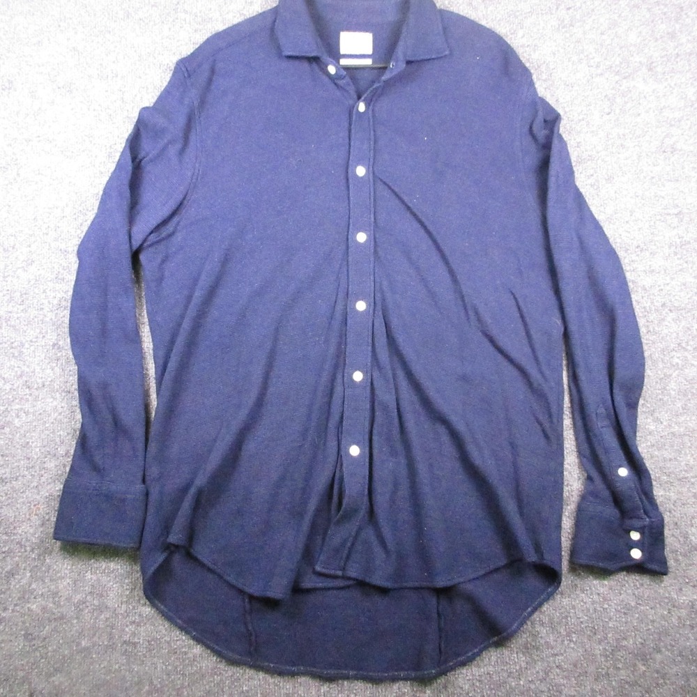 Thomas Dean Shirt Mens XL Blue Knit Long Sleeve Button Front Tailored Fit Casual - Picture 1 of 4